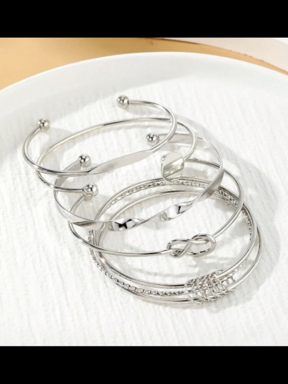 Stainless Silver-Tone Stackable Bangle Bracelet Set for Women
